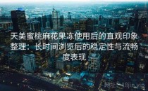 天美蜜桃麻花果冻使用后的直观印象整理：长时间浏览后的稳定性与流畅度表现